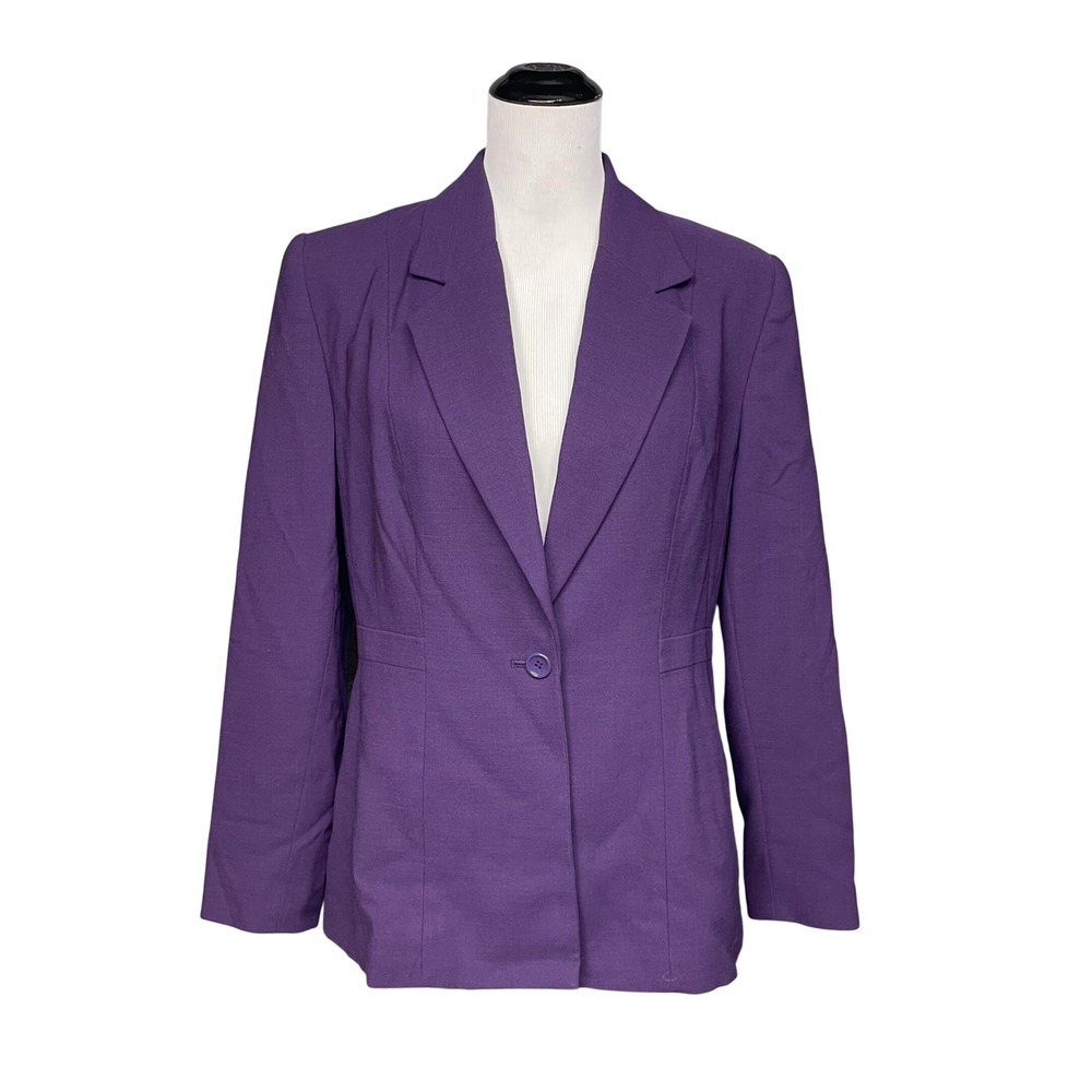 Amanda Smith Petites Blazer Women 10P Purple Pure Wool Professional Career Chic